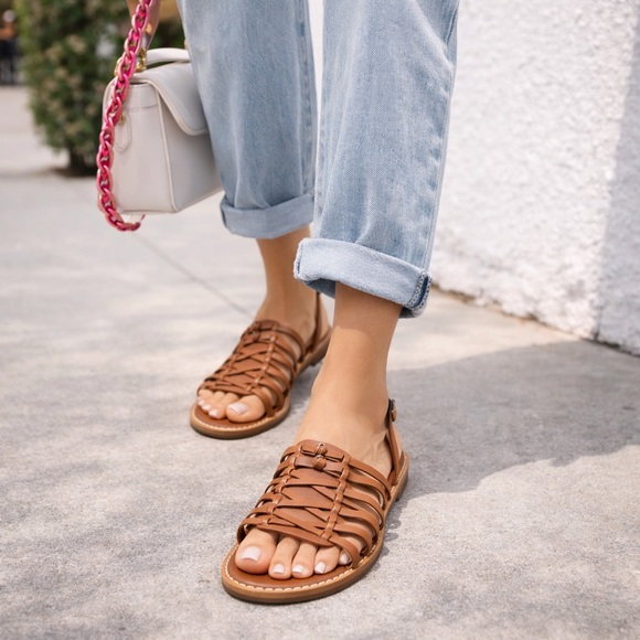 Madewell Shoes - Madewell Brown Leather Woven Slingback Sandals Size 9 Huarache Minimalist